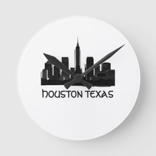 Benutzerdefinierte Skyline von Houston Texas Runde Wanduhr