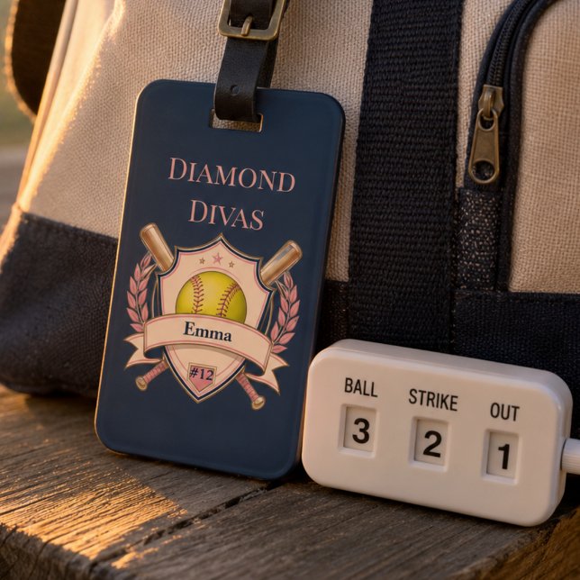 Benutzerdefinierte Softball-Erstellung Gepäckanhänger (Softball player, travel team, school team, id tag, monogrammed with name. Team Mom, Coach, Player)