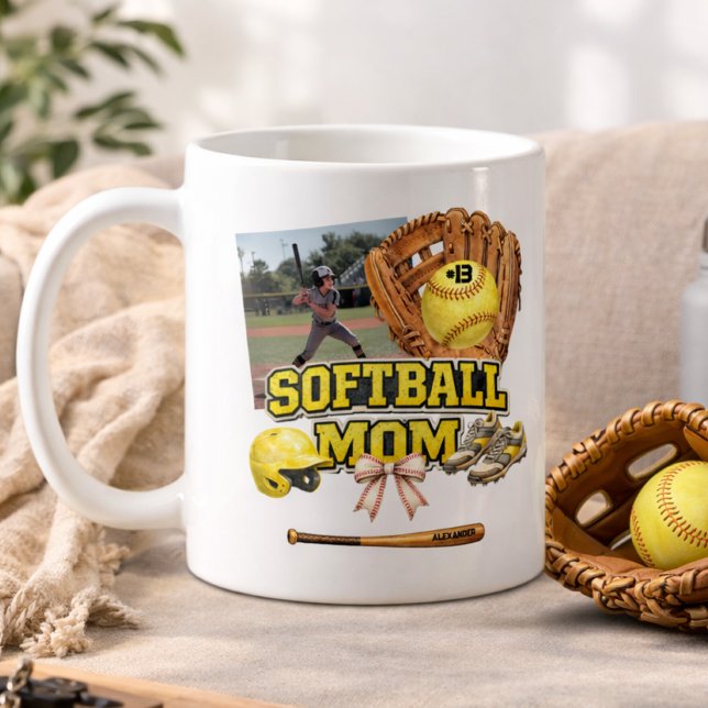 Benutzerdefinierte Softball-Mama-Fotocollage Kaffeetasse (Von Creator hochgeladen)