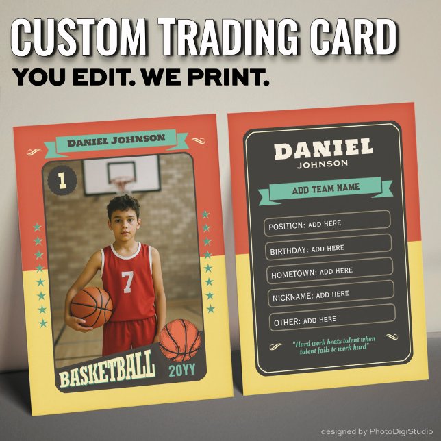 Benutzerdefinierte Spielerkarte für die Retro Bask Telefonnummerkarte (Custom Basketball Trading Card, Fun Retro Player Card)