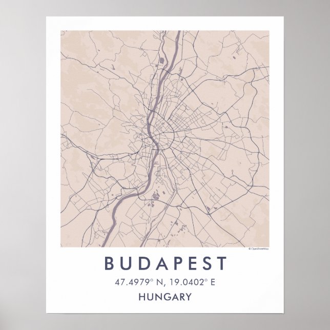 Benutzerdefinierte Stadtkarte Budapest Ungarn Wand Poster (Vorne)