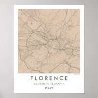 Benutzerdefinierte Stadtkarte Florenz Italien Wand