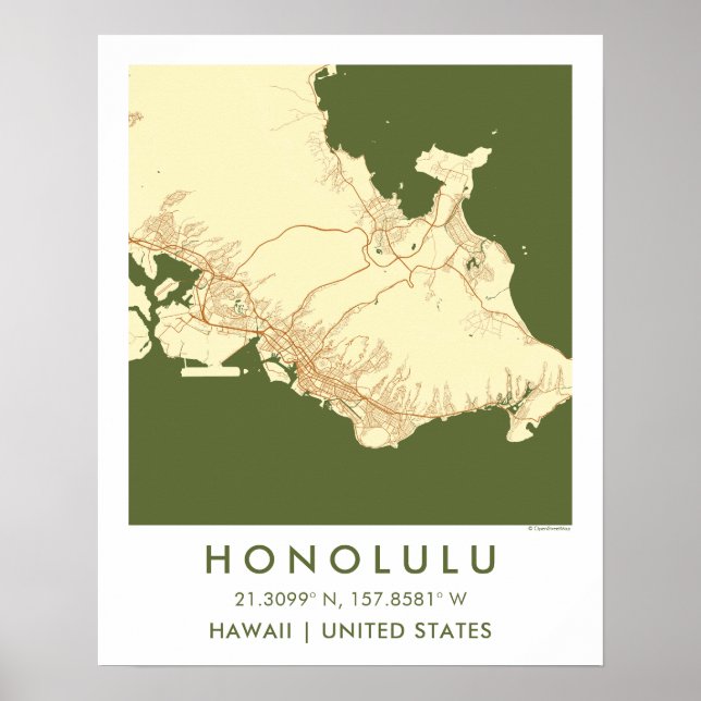 Benutzerdefinierte Stadtkarte Honolulu Hawaii Wand Poster (Vorne)