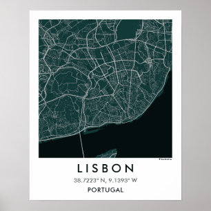 Benutzerdefinierte Stadtkarte Lissabon Portugal Wa Poster