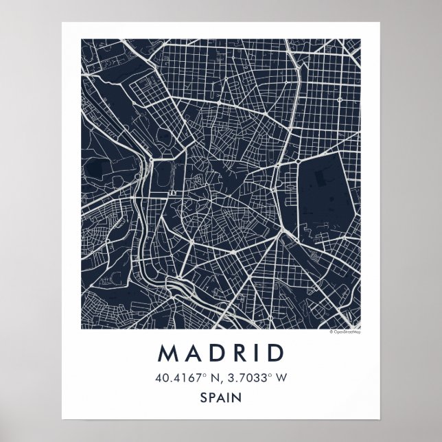 Benutzerdefinierte Stadtkarte Madrid Spanien Wandk Poster (Vorne)