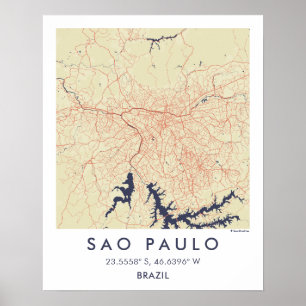 Benutzerdefinierte Stadtkarte Sao Paulo Brasilien Poster