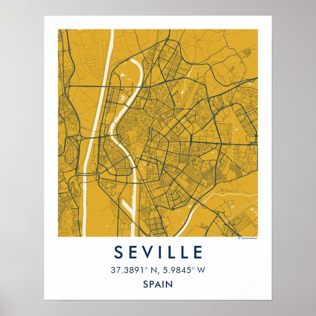 Benutzerdefinierte Stadtkarte Sevilla Spanien Wand Poster (Vorne)