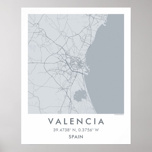 Benutzerdefinierte Stadtkarte Valencia Spanien Wan Poster (Vorne)