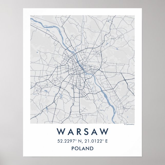 Benutzerdefinierte Stadtkarte Warschau Polen Wandk Poster (Vorne)