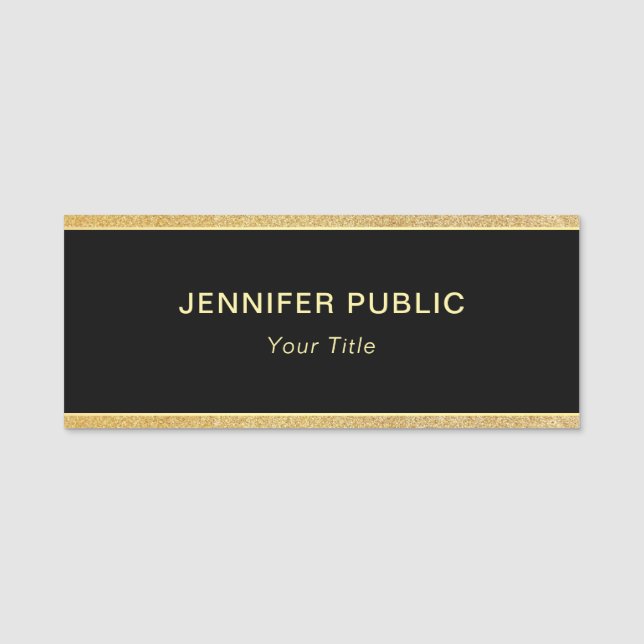 Benutzerdefinierte, stilvolle Schwarz-Gold-Glitzer Namensschild (Vorderseite)