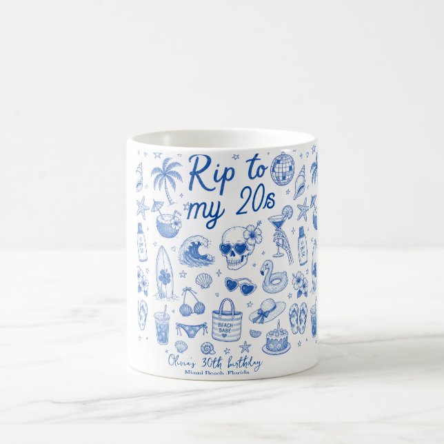 benutzerdefinierte Strand- Blau-Geburtstagsfeier 2 Kaffeetasse (Mittel)