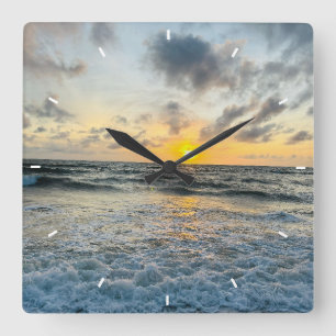 Benutzerdefinierte Strand Sonnenuntergang Wanduhr 