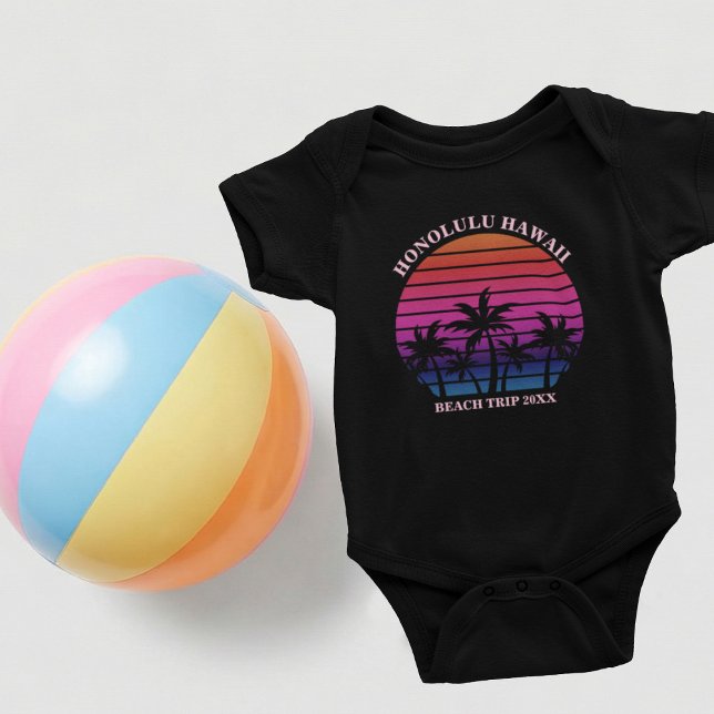 Benutzerdefinierte Strandtrip-Tropenpalmen Schwarz Baby Strampler (Von Creator hochgeladen)
