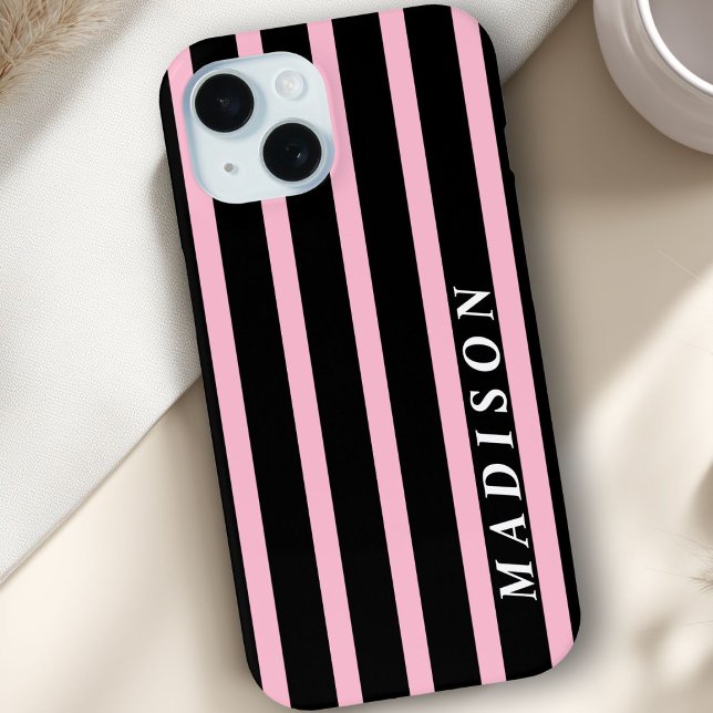 Benutzerdefinierte Streifen Schwarz Pink Case-Mate iPhone Hülle (Custom Stripes Black Pink Case-Mate iPhone Case)