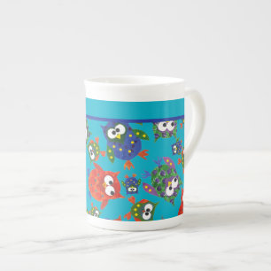 Benutzerdefinierte süße Eulen Bone China Tasse, Tü Prozellantasse
