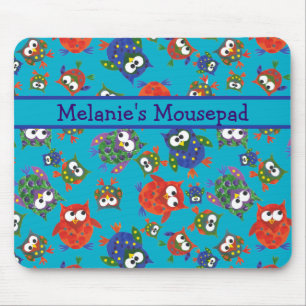 Benutzerdefinierte süße Eulen-Mauspad, Türkisblau Mousepad