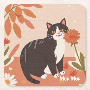 Benutzerdefinierte süße glückliche Katze mit Frühl Rechteckiger Pappuntersetzer