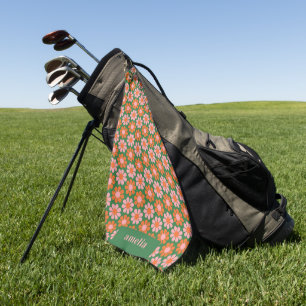 Benutzerdefinierte süße Retro-Blumen-Karo-Rosa-Grü Golfhandtuch