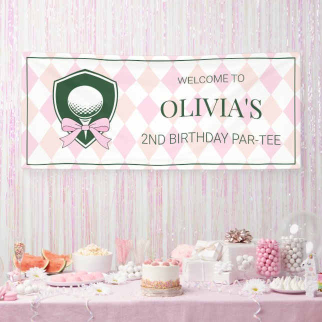 Benutzerdefinierte Süße Rosa Schleife Mädchen Golf Banner (Party)