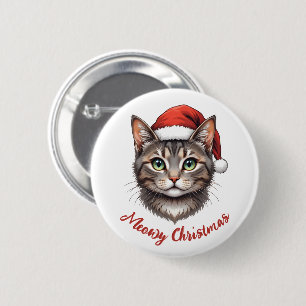 Benutzerdefinierte süße Weihnachtskatze mit Santa- Button
