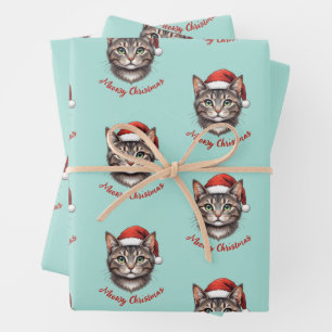 Benutzerdefinierte süße Weihnachtskatze mit Santa- Geschenkpapier Set