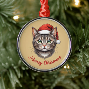 Benutzerdefinierte süße Weihnachtskatze mit Santa- Ornament Aus Metall