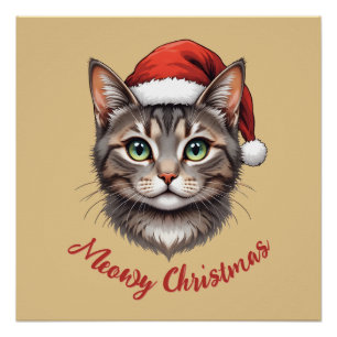 Benutzerdefinierte süße Weihnachtskatze mit Santa- Poster