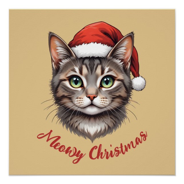 Benutzerdefinierte süße Weihnachtskatze mit Santa- Poster (Vorderseite)