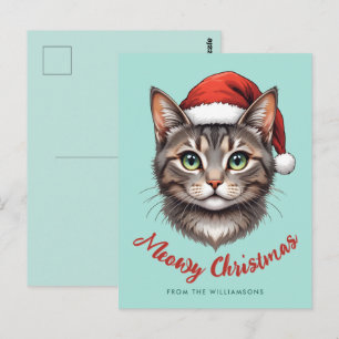 Benutzerdefinierte süße Weihnachtskatze mit Santa- Postkarte