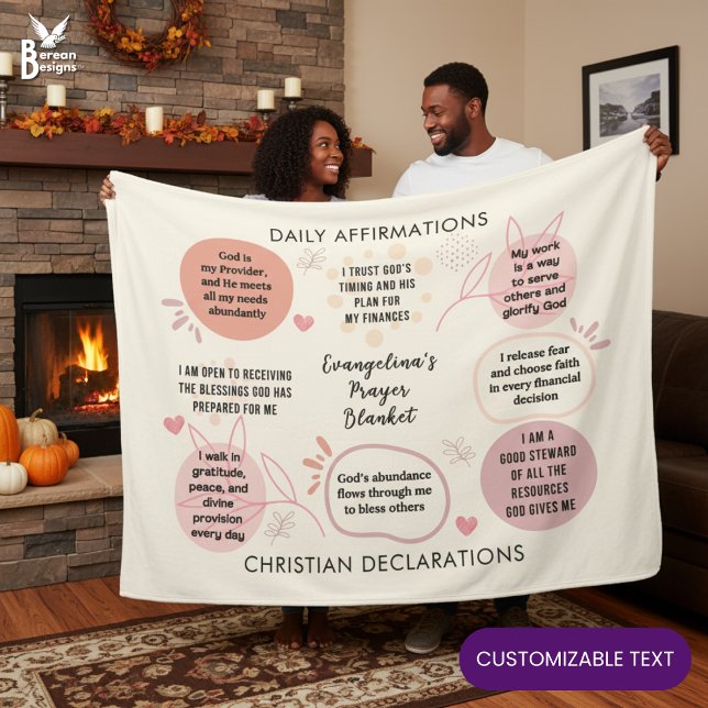Benutzerdefinierte tägliche Affirmationen Christli Fleecedecke (Personalized Daily affirmations Christian blanket with customizable text.)