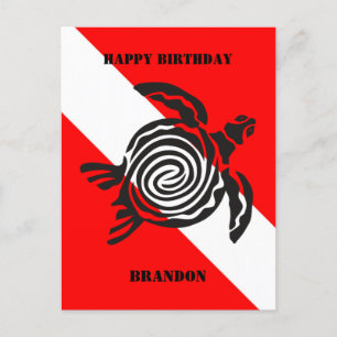 Benutzerdefinierte Taucherflagge und Meeresschildk Postkarte