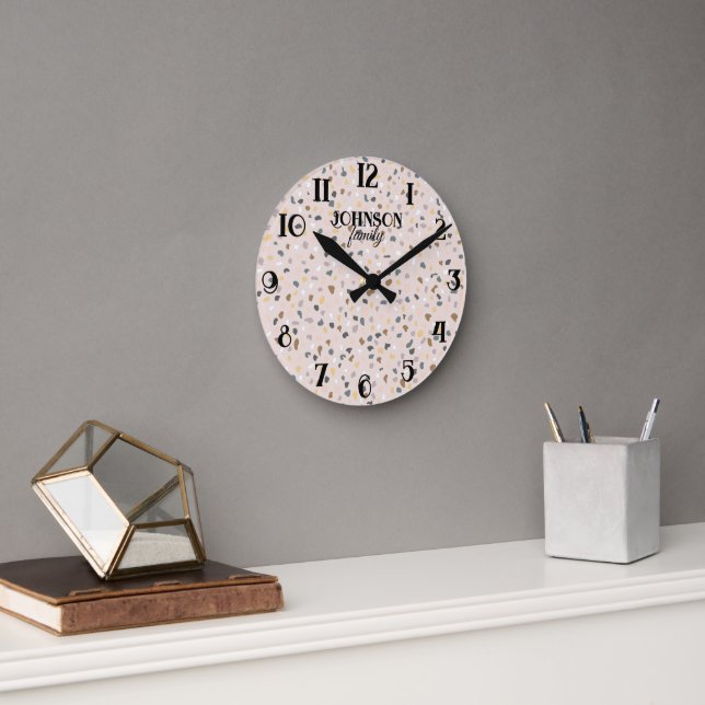 Benutzerdefinierte Terrazzo Muster weiche neutrale Runde Wanduhr (Büro)