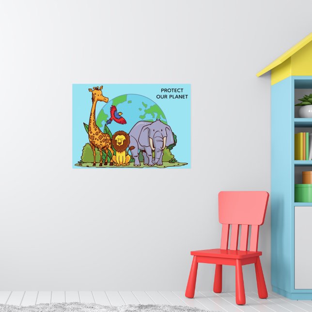 Benutzerdefinierte Text-Erde mit Tieren Poster (Kinderzimmer 1)