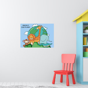 Benutzerdefinierte Text-Erde mit Tieren Poster