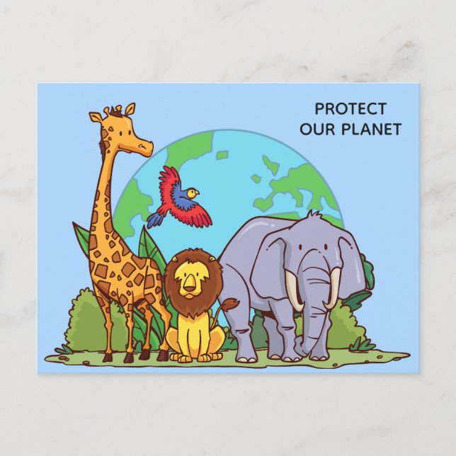 Benutzerdefinierte Text-Erde mit Tieren Postkarte (Vorderseite)