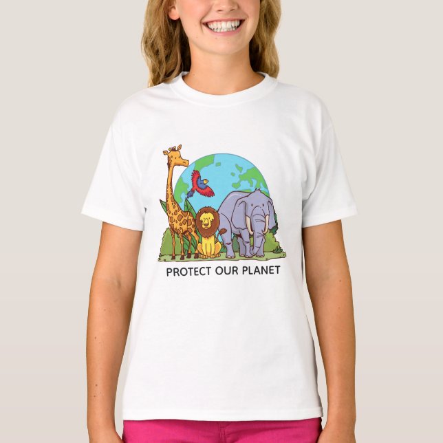 Benutzerdefinierte Text-Erde mit Tieren T-Shirt (Vorderseite)