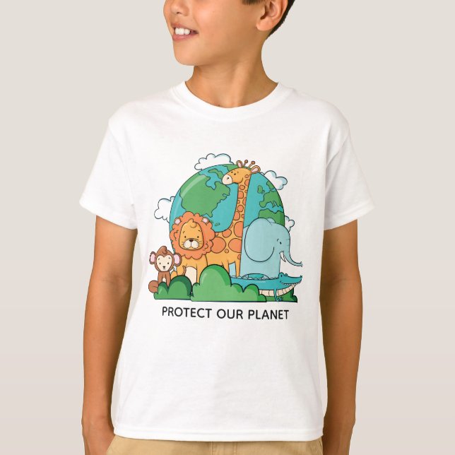Benutzerdefinierte Text-Erde mit Tieren T-Shirt (Vorderseite)