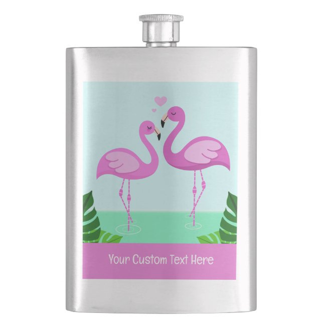 Benutzerdefinierte Text-Flamingo-Liebe Flachmann (Vorderseite)