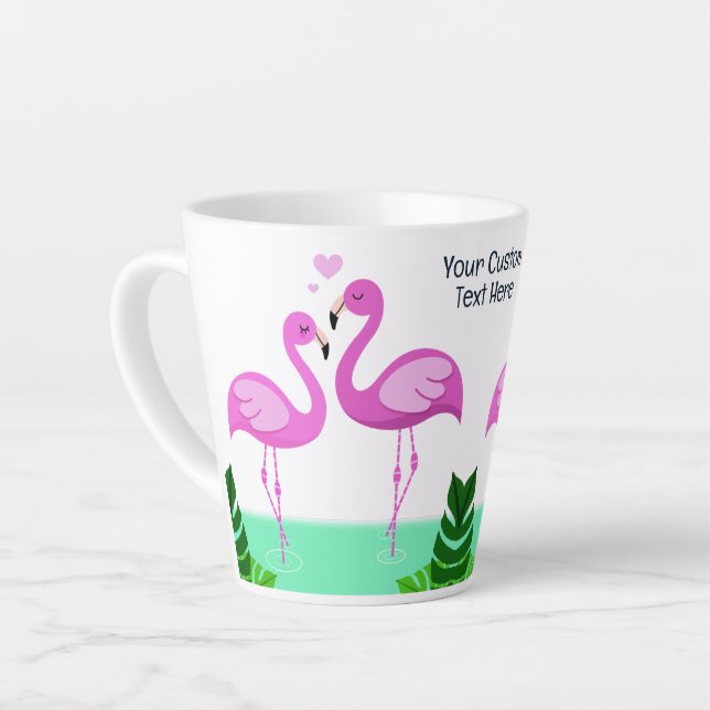 Benutzerdefinierte Text-Flamingo-Liebe Milchtasse (Linke Ecke)