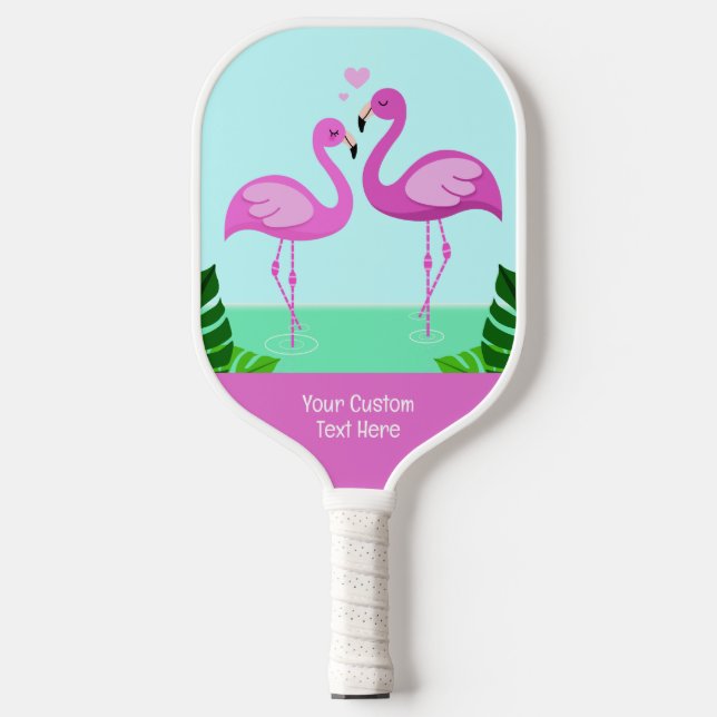 Benutzerdefinierte Text-Flamingo-Liebe Pickleball Schläger (Vorderseite)