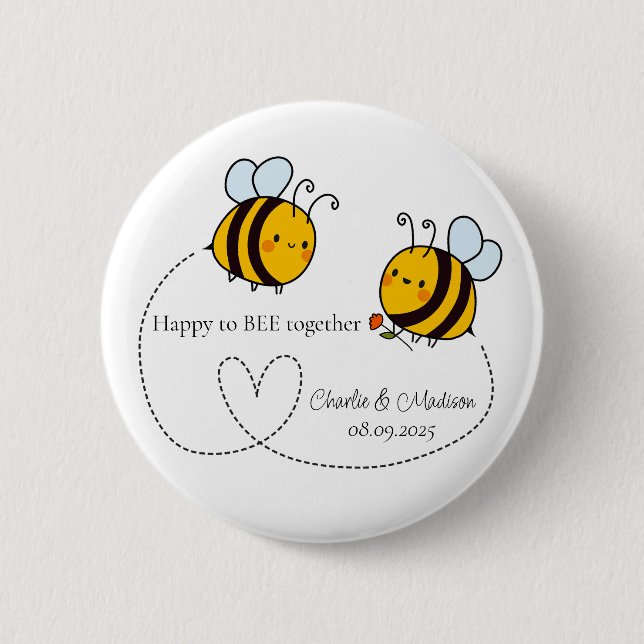 Benutzerdefinierte Text Happy Liebe Bienen Button (Vorderseite)