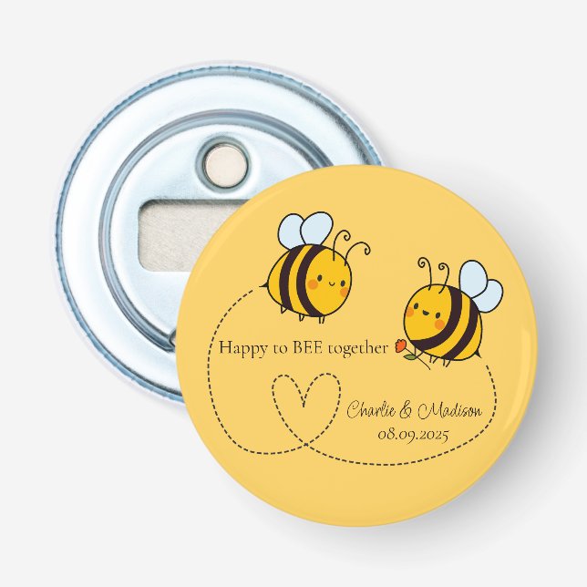 Benutzerdefinierte Text Happy Liebe Bienen Flaschenöffner (Vorderseite)