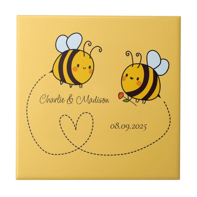 Benutzerdefinierte Text Happy Liebe Bienen Fliese (Vorderseite)
