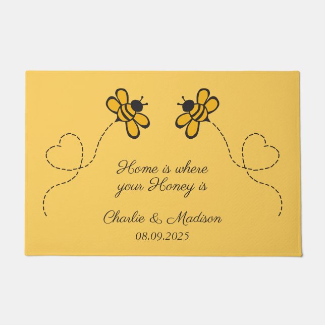 Benutzerdefinierte Text Happy Liebe Bienen Fußmatte (Vorderseite)