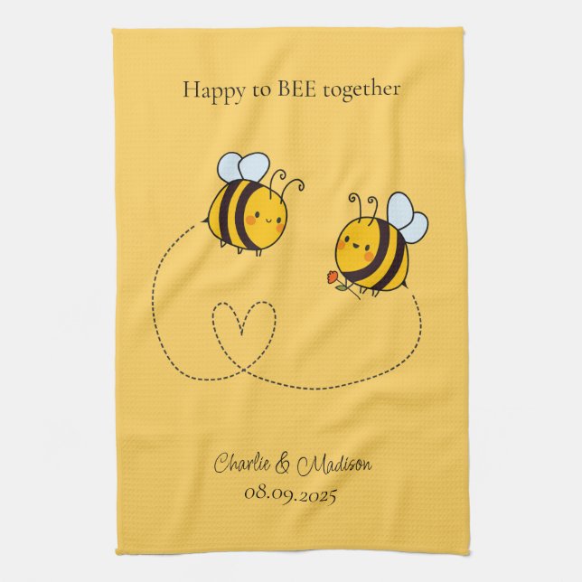 Benutzerdefinierte Text Happy Liebe Bienen Geschirrtuch (Vertikal)