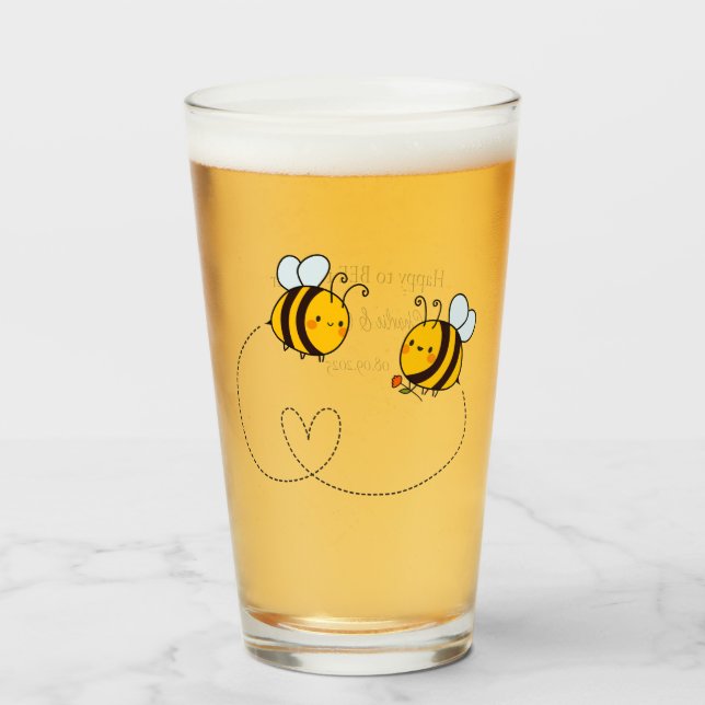 Benutzerdefinierte Text Happy Liebe Bienen Glas (Vorne (Gefüllt))