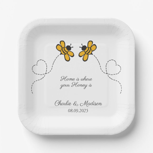 Benutzerdefinierte Text Happy Liebe Bienen Pappteller (Vorderseite)