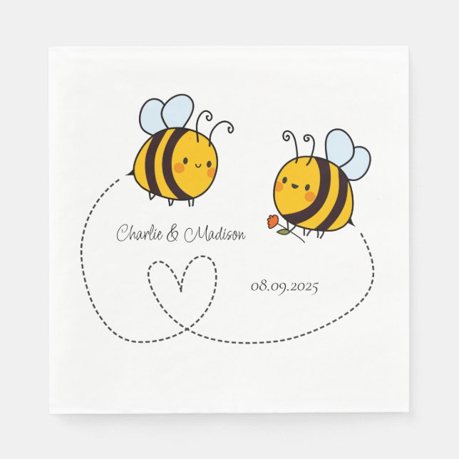 Benutzerdefinierte Text Happy Liebe Bienen Serviette (Vorderseite)