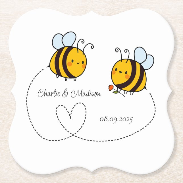 Benutzerdefinierte Text Happy Liebe Bienen Untersetzer (Vorderseite)