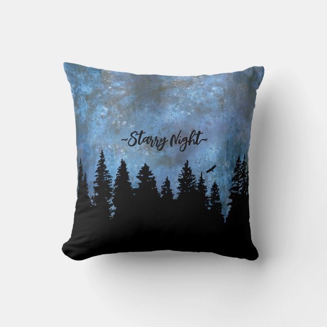 Benutzerdefinierte Text Pine Forest Night Kissen (Vorderseite)